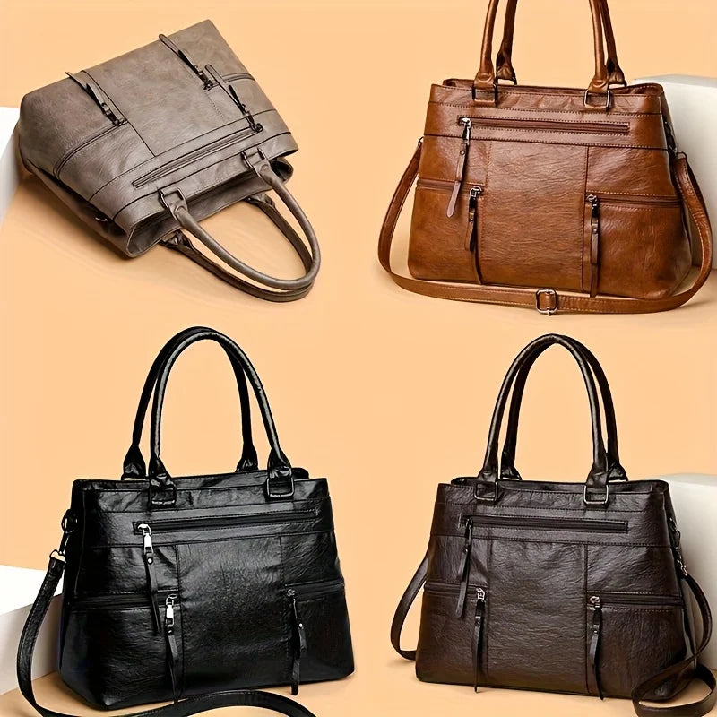 Women’s Organised Multi-Pocket Vegan Leather Tote Bag