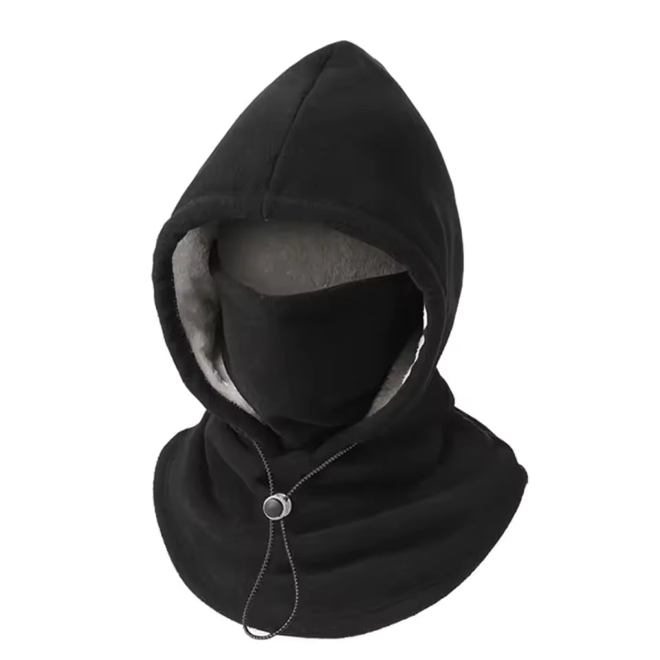 Hooded Face Covering with Drawcord