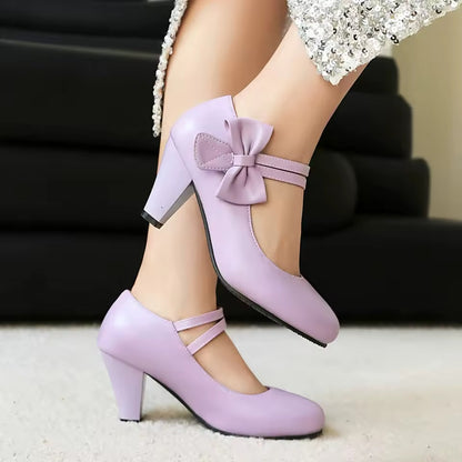 Women's Bow Strap Block Heel Shoes