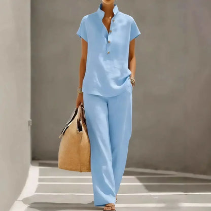 Women's Relaxed Blouse & Wide-Leg Pants Set