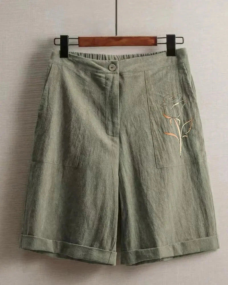 Women's Rose Embroidered Shorts