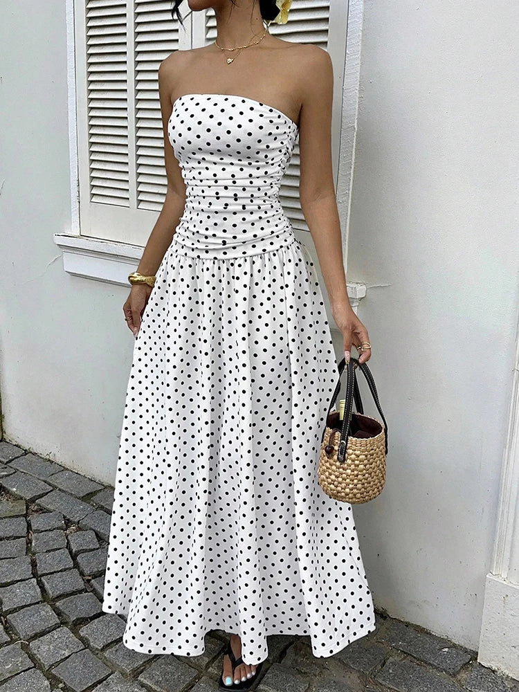 Women’s Strapless Polka Dot Maxi Dress