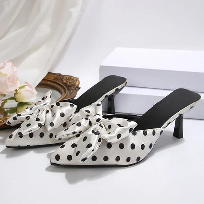 Women's Polka Dot Bow Mule Heels