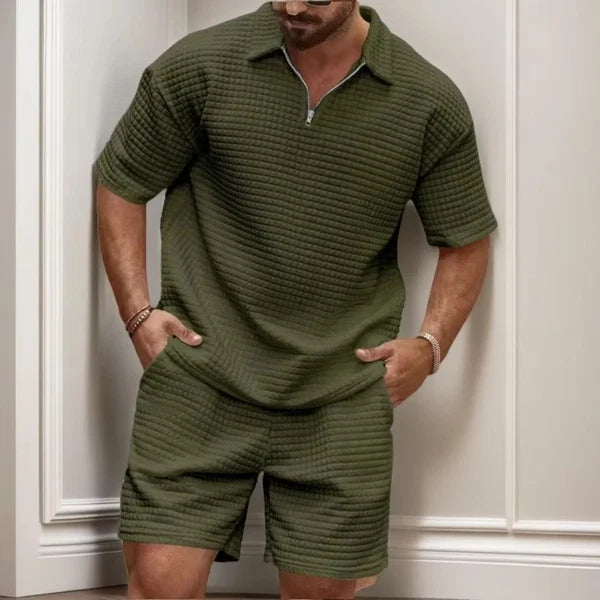 Men’s Textured Polo Shirt and Shorts Set