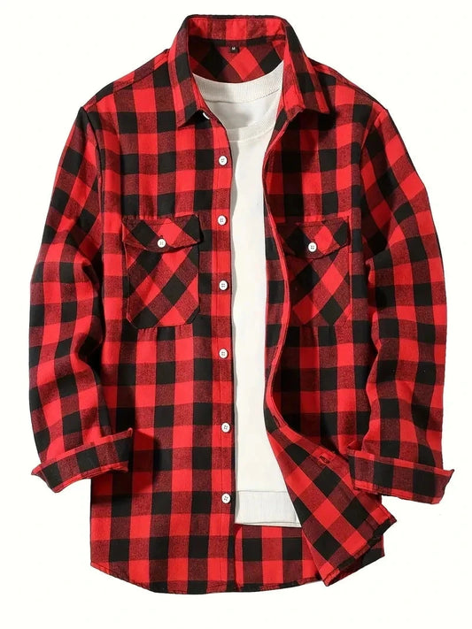 Men's Plaid Button-Front Collared Shirt