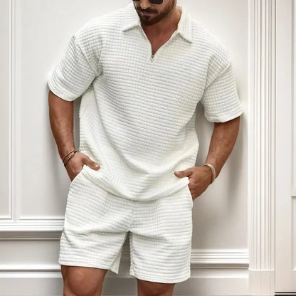 Men’s Textured Polo Shirt and Shorts Set