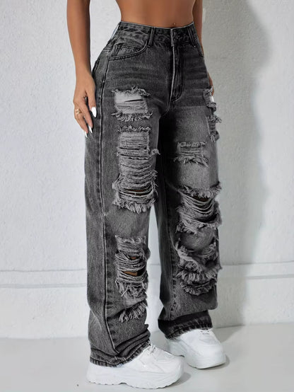 Women's High-Rise Ripped Wide-Leg Jeans