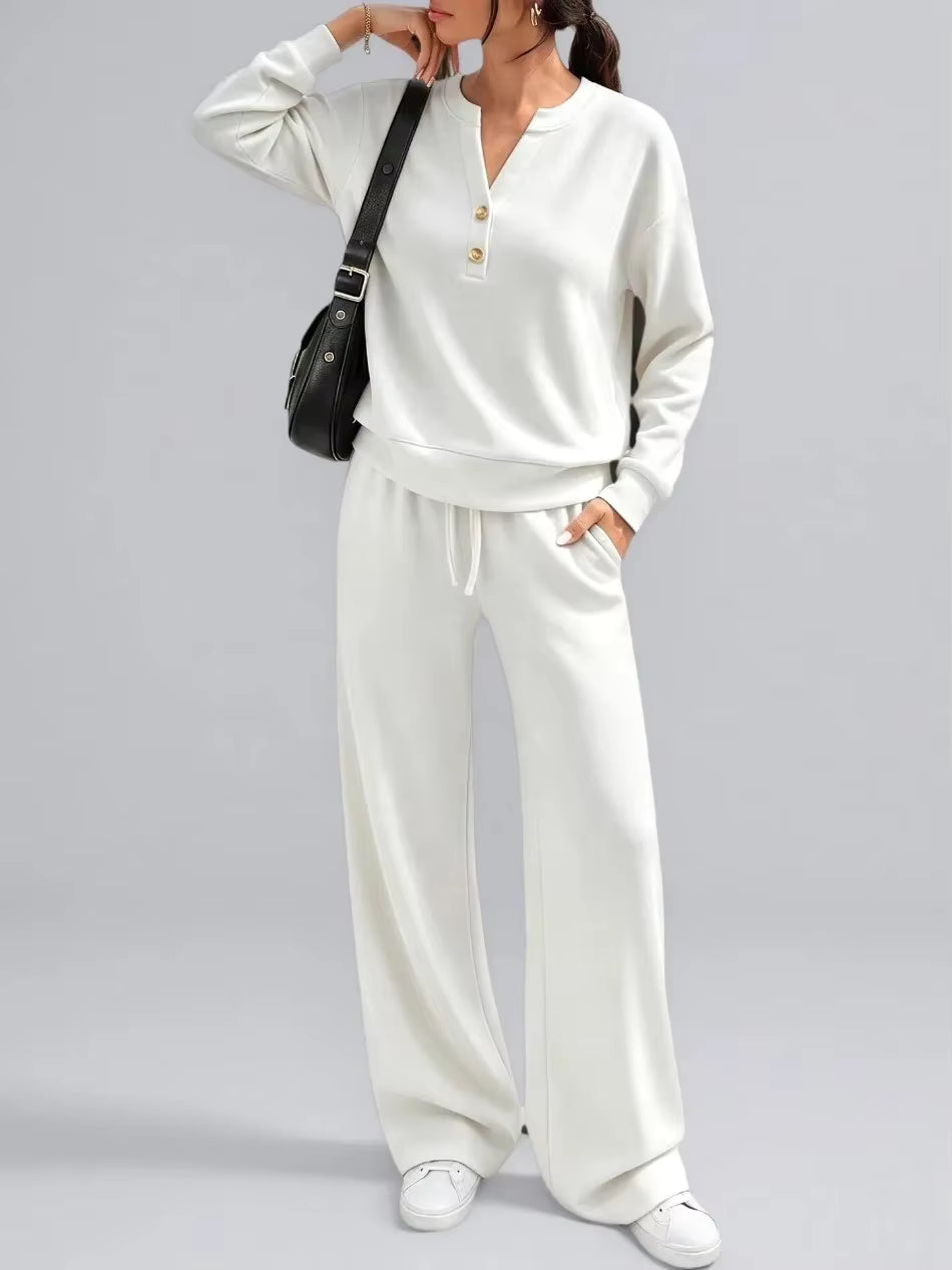 Women's Two-Piece Top and Wide-Leg Pants Set
