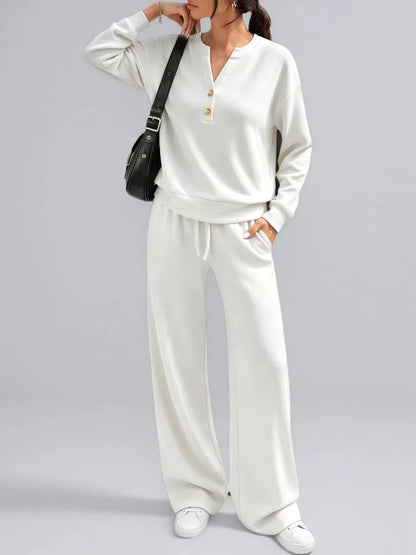 Women's Two-Piece Top and Wide-Leg Pants Set