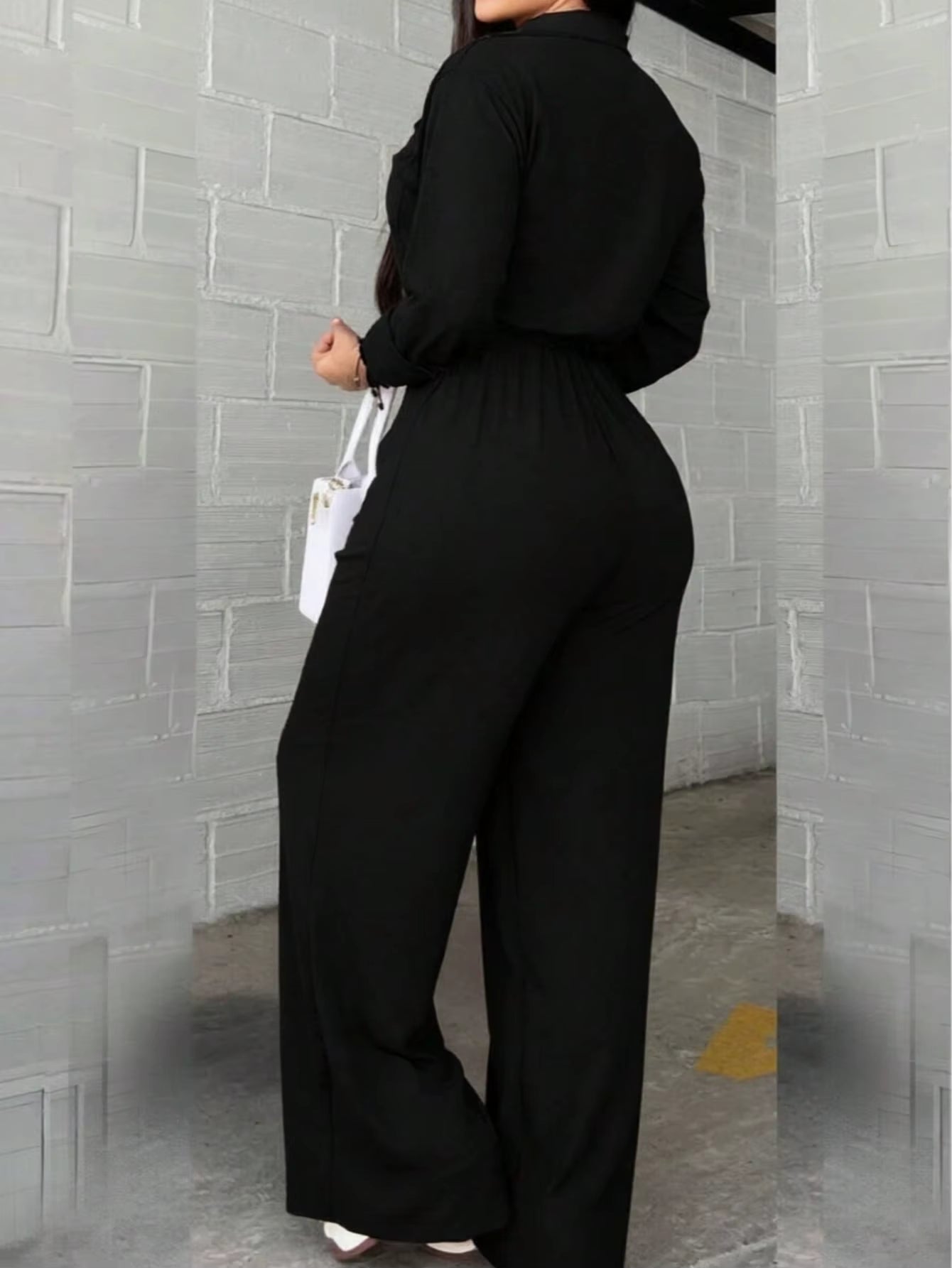 Women's Button-Front Wide-Leg Jumpsuit