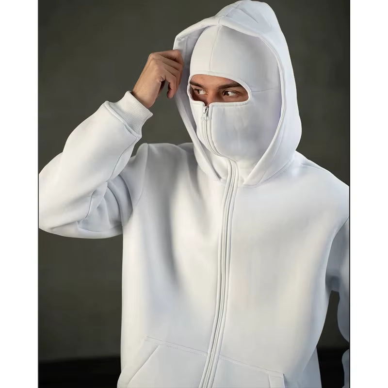 Unisex Zip-Up Hoodie with Face-Covering Hood