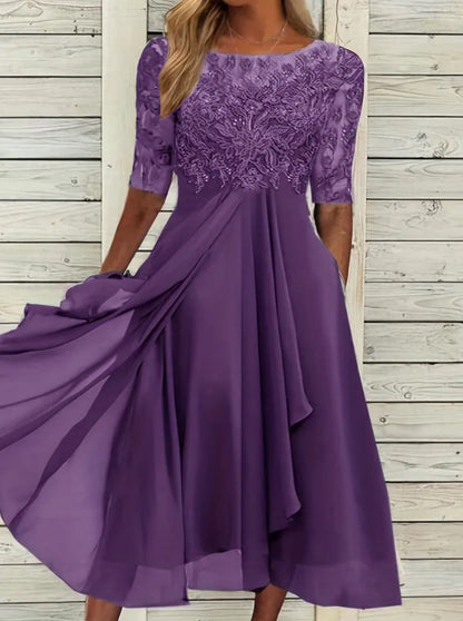 Women's Embroidered Boat Neck Formal Dress