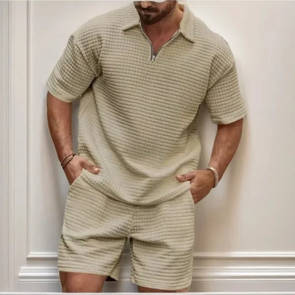 Men’s Textured Polo Shirt and Shorts Set