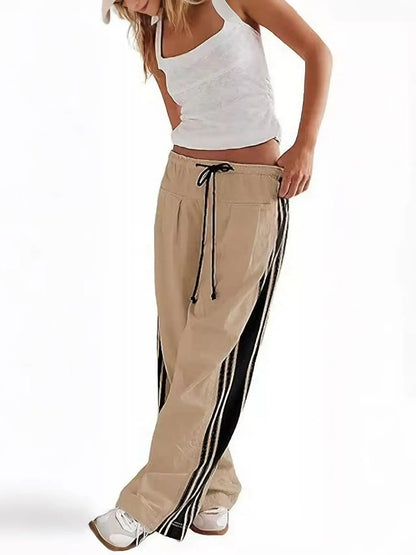Women's Striped Wide-Leg Drawstring Pants