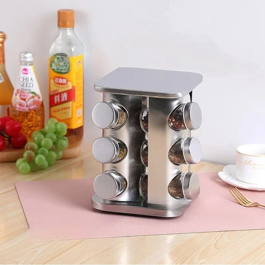 12-Jar Rotating Stainless Steel Spice Rack Set