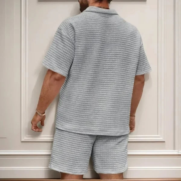 Men’s Textured Polo Shirt and Shorts Set