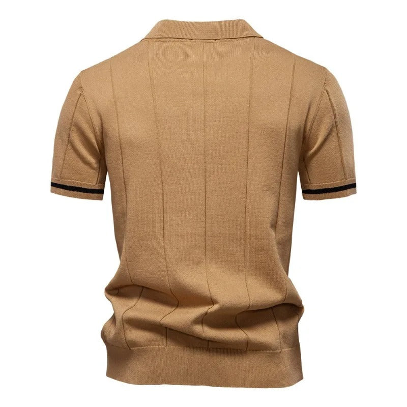 Men's Textured Zip Collar Polo Sweater