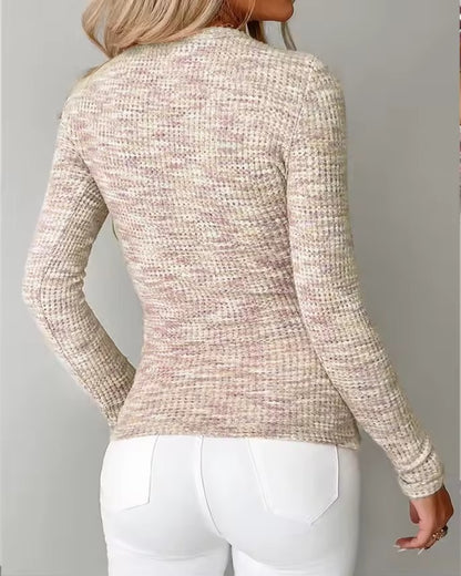 Women's Textured V-Neck Half-Zip Top