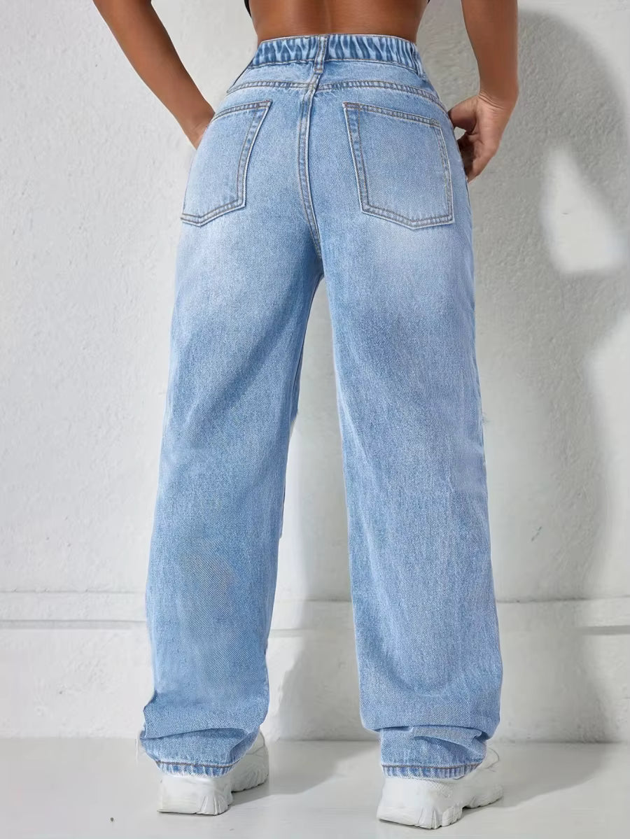 Women's High-Rise Ripped Wide-Leg Jeans