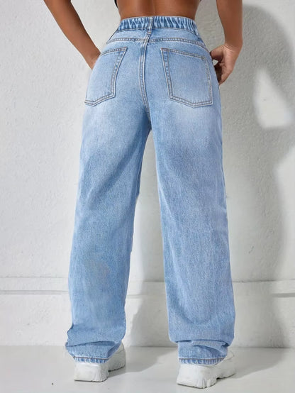 Women's High-Rise Ripped Wide-Leg Jeans