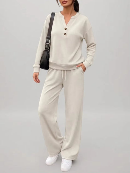 Women's Two-Piece Top and Wide-Leg Pants Set