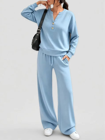 Women's Two-Piece Top and Wide-Leg Pants Set