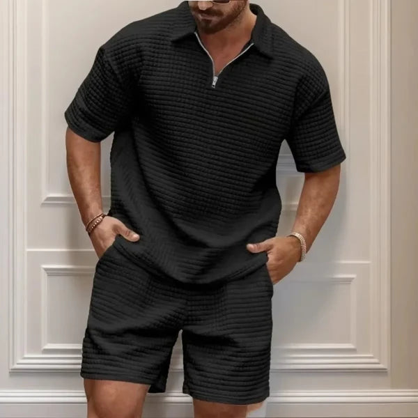 Men’s Textured Polo Shirt and Shorts Set