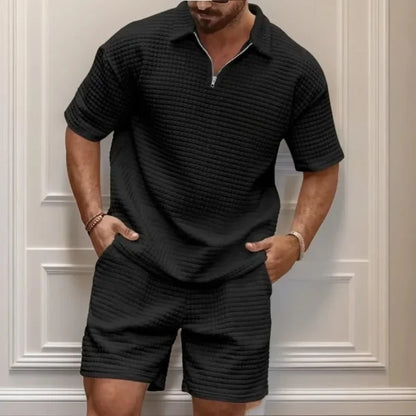 Men’s Textured Polo Shirt and Shorts Set