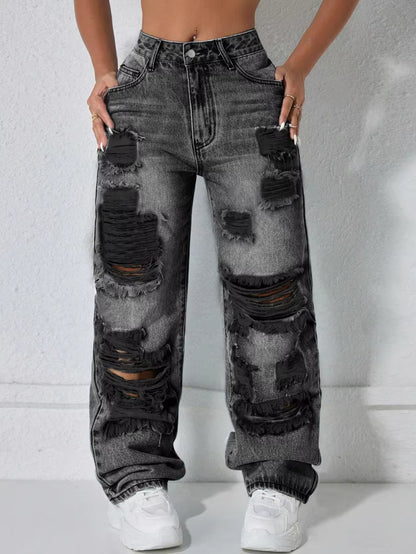 Women's High-Rise Ripped Wide-Leg Jeans