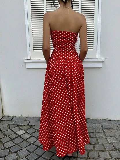 Women’s Strapless Polka Dot Maxi Dress