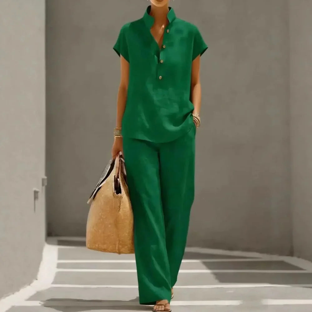 Women's Relaxed Blouse & Wide-Leg Pants Set