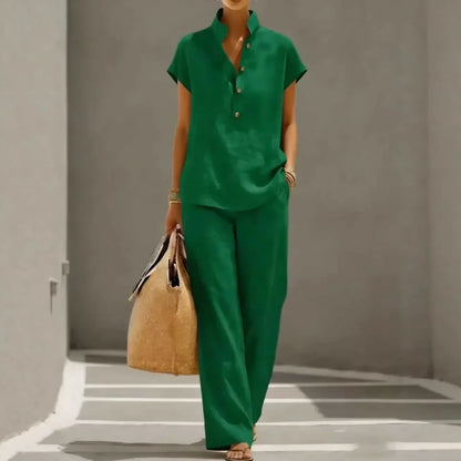 Women's Relaxed Blouse & Wide-Leg Pants Set