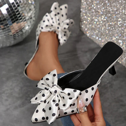 Women's Polka Dot Bow Mule Heels