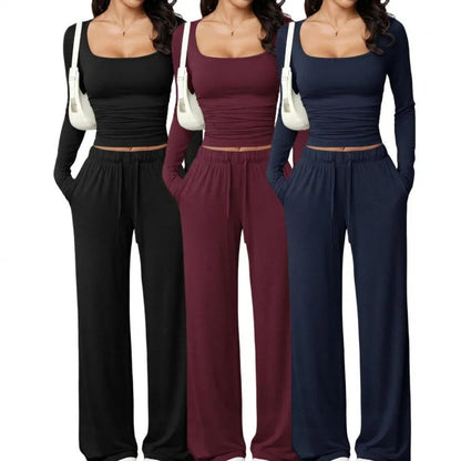 Women's Square-Neck Top and Wide-Leg Pants Set