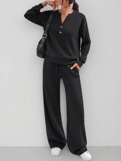 Women's Two-Piece Top and Wide-Leg Pants Set