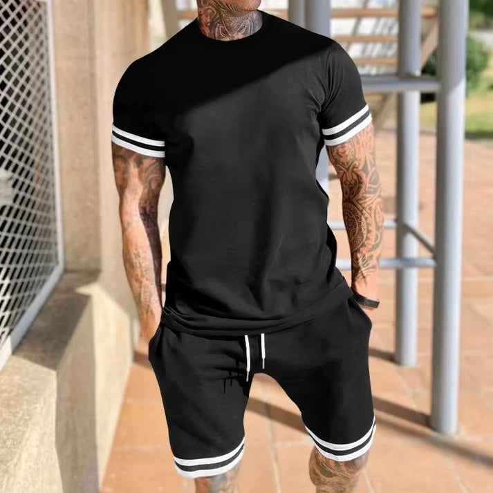 Men's Stripe Trim T-Shirt and Shorts Set