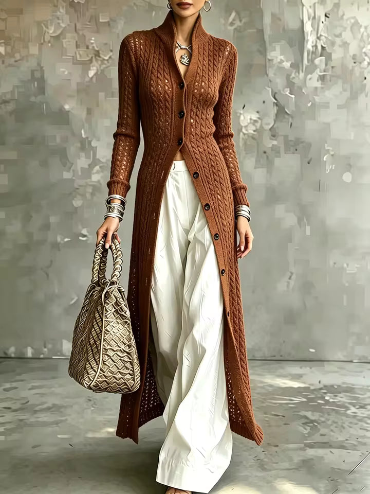 Women's Cable Knit Button-Up Cardigan