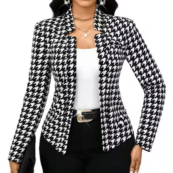 Women's Houndstooth Open Front Blazer