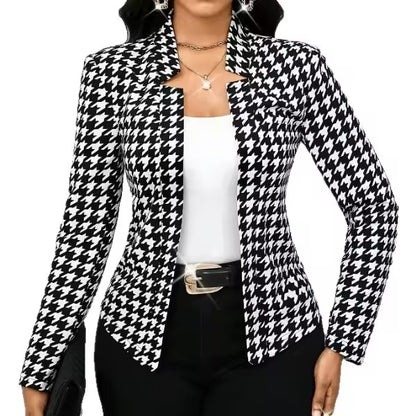 Women's Houndstooth Open Front Blazer