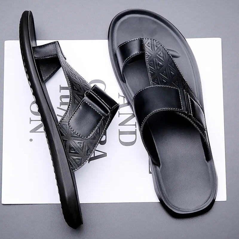 Men’s Leather-Look Toe Loop Comfort Sandals