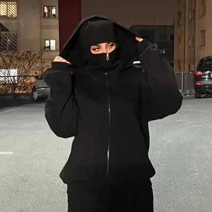 Unisex Zip-Up Hoodie with Face-Covering Hood