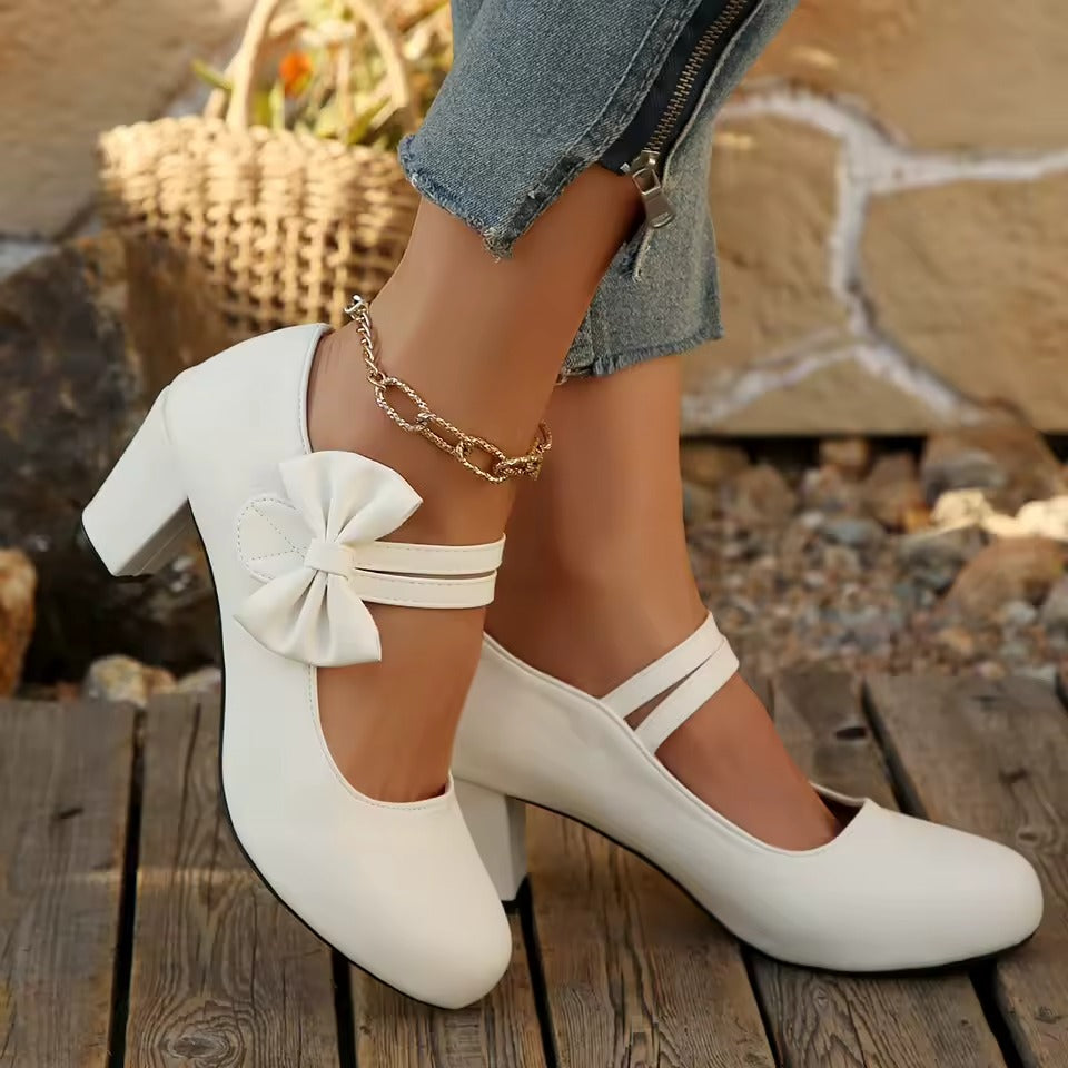 Women's Bow Strap Block Heel Shoes