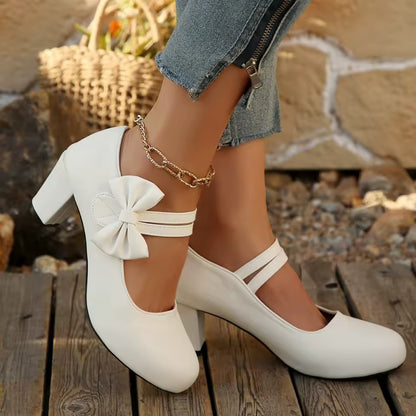 Women's Bow Strap Block Heel Shoes