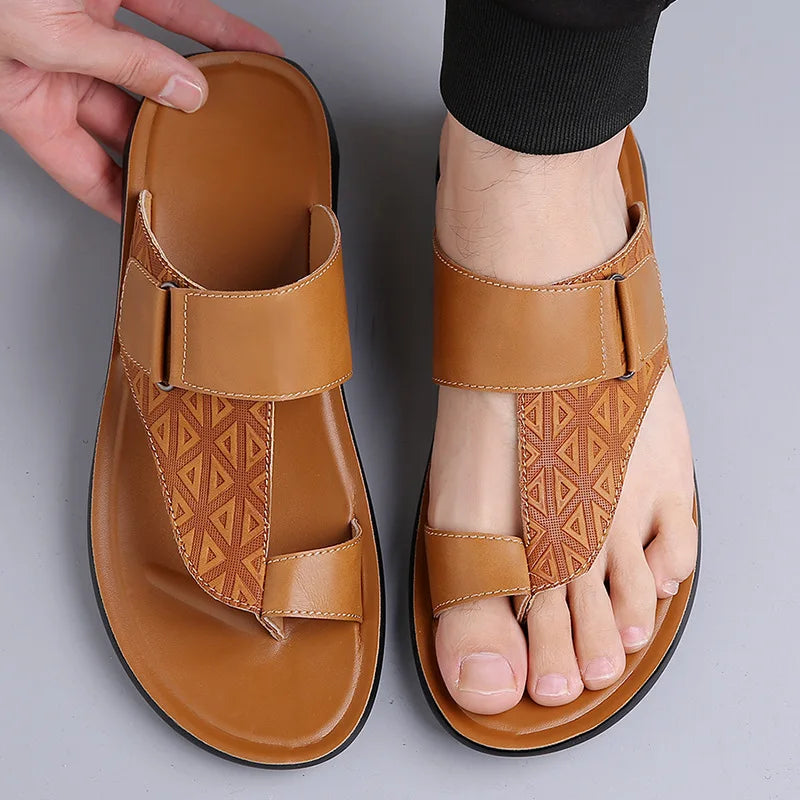 Men’s Leather-Look Toe Loop Comfort Sandals