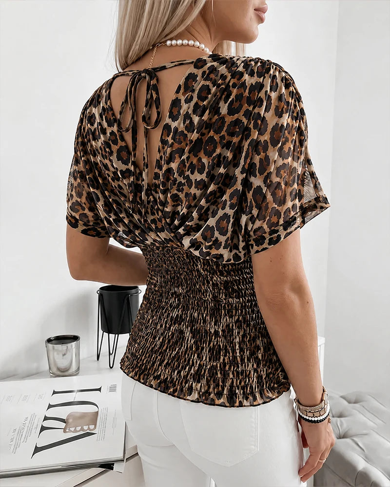 Women's Leopard Print V-Neck Blouse