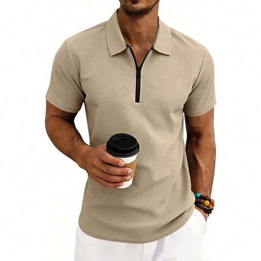 Men's Textured Zip-Front Collared Shirt