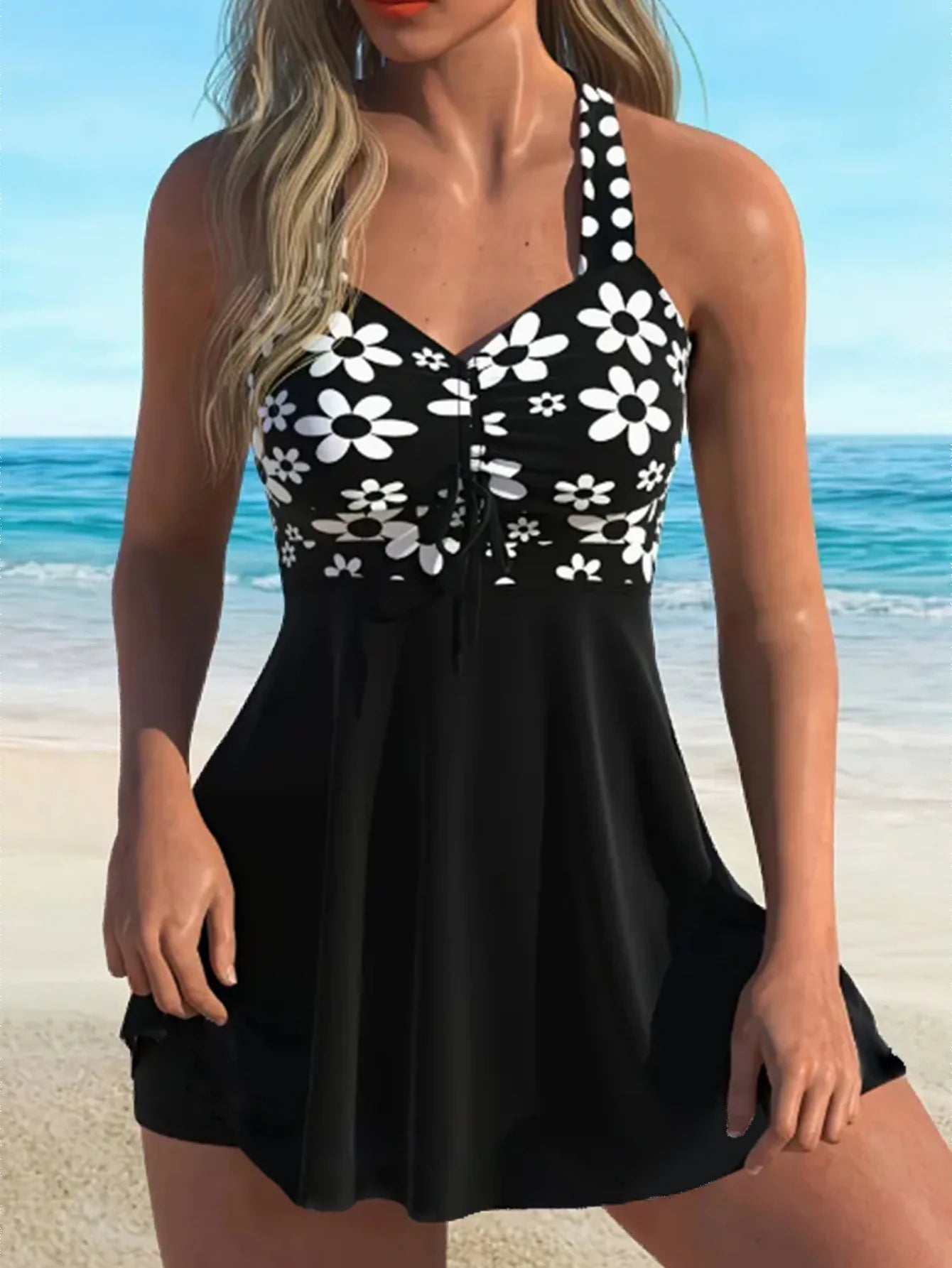 Women’s V-Neck Swimdress Tankini Set