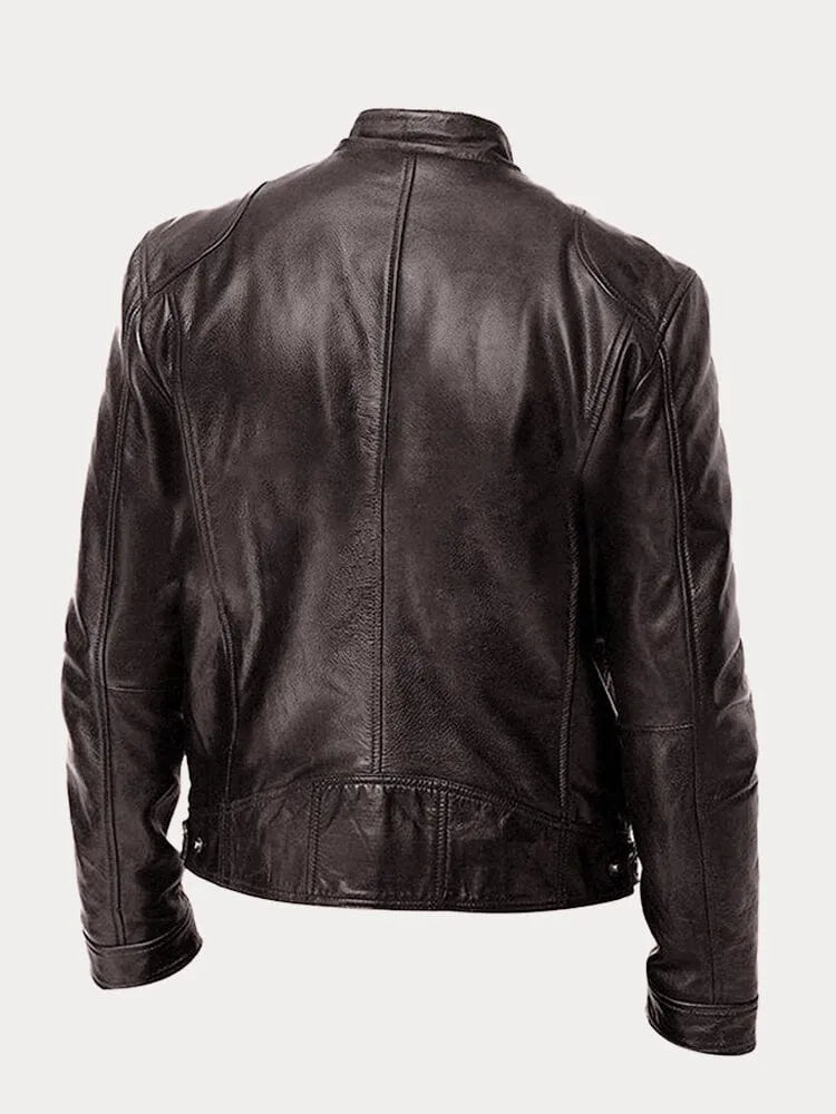 Men's Biker Casual Zipper Leather-Look Jacket