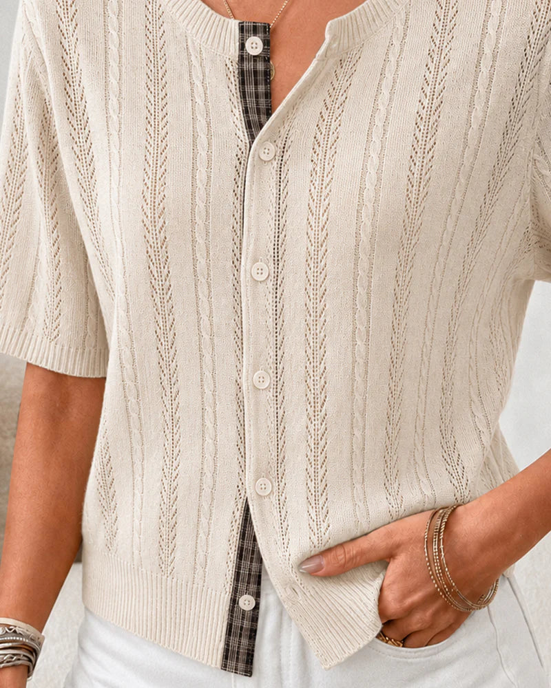 Women's Pointelle Knit Button Cardigan