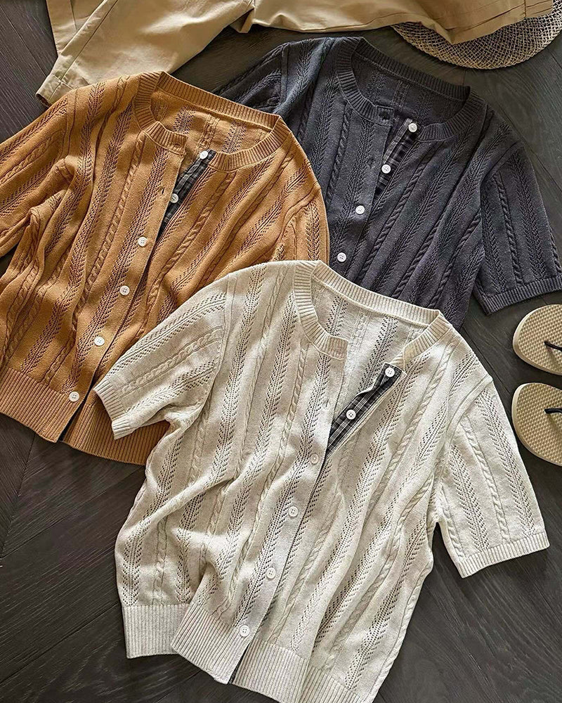 Women's Pointelle Knit Button Cardigan